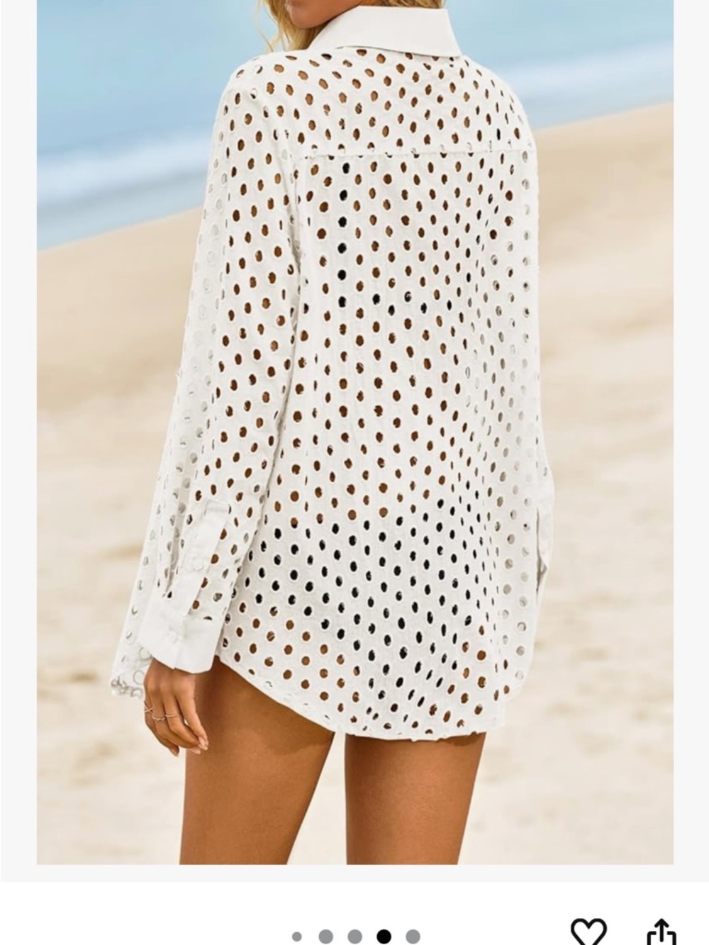 White Eyelet Cotton Button-Up Shirt Beach Coverup NEW Small - Picture 4 of 7